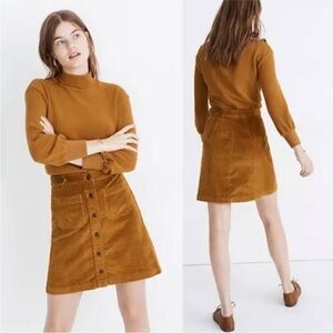 Madewell Corduroy Button-Front A-line Mini Skirt Caramel Tan Wide Wale Cord EUC
